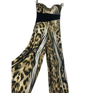 Vintage Symphony strapless jumpsuit jungle/ animal print satiny feel